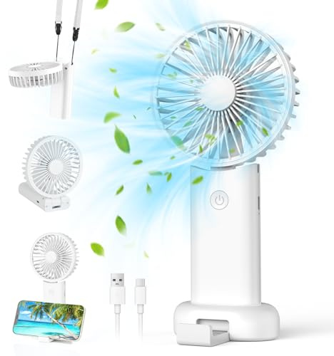 Neqraxis Ventilateur Portable, Mini USB Ventilateur Silencieux, Main Petit Ventilateur de Rechargeable, 3000mAh 3 Vitesses Extérieur mini ventilateur pour Bureau,Voyages,Maquillage,Camping-Blanc