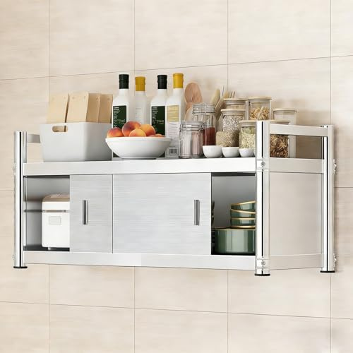 Köksspeglning Enkel Dubbel Lager Väggmonterad Rostfritt Stål Kökskåp Glidfönsterorganiserare Utan Bakpanel Monteras Direkt mot Väggen Köksspeglingshyllor(150x35x50cm(59x14x20in))