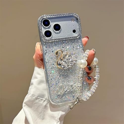 BEENTRYS Funda Glitter para Motorola Moto E13 Funda,Brillante Bonito Diseño Cisne Strass Estético Niñas Mujeres Suave TPU Antigolpes Carcasa con Pulsera Perlas-Astilla