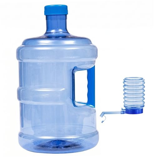 Hotainoys Carafes à Eau en Plastique, Carafe à Eau de 1 Gallon avec Pompe, récipient en Plastique pour Animaux de Compagnie Joint étanche avec poignée Ergonomique, Carafe Bleue Transparente 1 Gallon