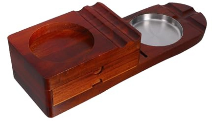 Lurrose Cenicero de Madera con Bandeja para Whisky Soporte para Cigarros y Tijeras Cenicero para Hogar Viaje y Bar con Diseño Elegante