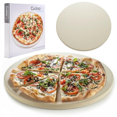Pizza Stone for Oven, Grill, BBQ - Round 5/8 Inch Extra Thick Baking Stone w Safe Even Heating- XL 16.5 Pan for Crispy Crust, Heavy Duty Cordierite Holds High Temp- Kitchen Essential Must Have Gift