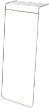 Yamazaki 7078 TOWER Lehnende Garderobe mit Regal, weiß, Stahl/Holz, minimalistisch, 60 x 46 x 160 cm