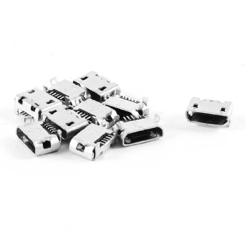 sourcing map 10 Pcs Genre B Micro USB Femelle 5 épingle Prise de Courant Porte Douille Connecteur réparation Parties