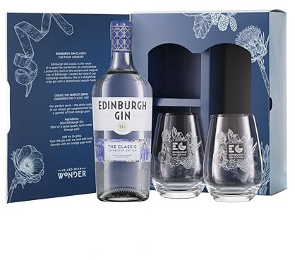 Edinburgh Gin Classic Gin with Two Glasses Gift Set 70cl - Amazon Exclusive | 43% ABV | Perfect for Gifting | Award Winning Premium Gin | Crafted with Citrus and Lavender for a Smooth Taste