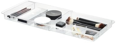 iDesign Expandable Makeup Drawer Organizer, Shallow Tray for Bathroom or Vanity Storage - Clear