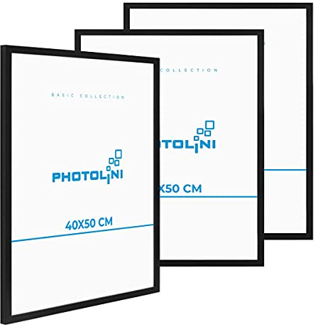 PHOTOLINI Bilderrahmen 40x50 schwarz Holz MDF, 3er Set Bilderrahmen 50x40 schwarz mit bruchsicherem Acrylglas, Rahmen 40x50 zum Aufhängen, 50 x 40 frame mit Zubehör - picture frames für Fotos, Poster
