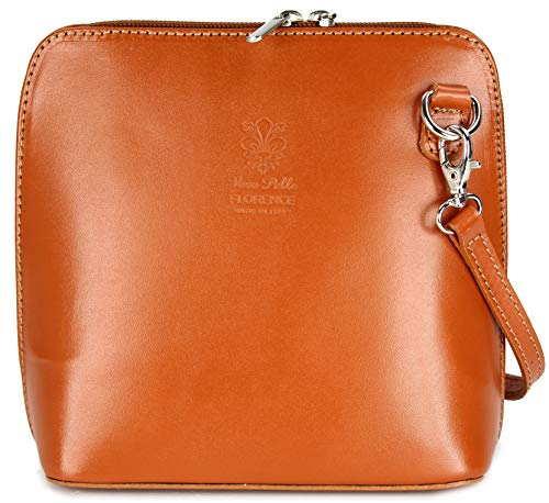 Belli italienische Ledertasche Damen Umhängetasche klein Handtasche Schultertasche Abendtasche in cognac - 17x16,5x8,5 cm (B x H x T)