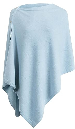 PULI Women Button Knitted Shawl Poncho Blanket Cape Cardigan Wrap Scarf One Size (Blue)