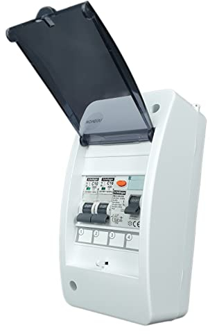 RoadEu - Coffret de chantier Tableau Electrique, Boîte à Fusibles à Montage en Saillie avec Disjoncteur Différentiel 40A 30mA 2P et C 16A C 10A idéal pour les ateliers, les garages et les usines