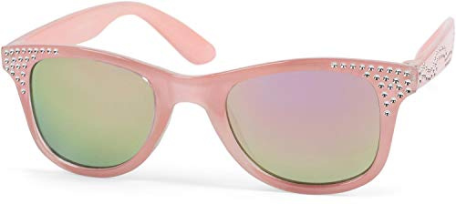 styleBREAKER Occhiali da sole da bambina in stile nerd con pietre strass, montatura in plastica e lenti piatte in policarbonato 09020087, colore:Montatura Rosa/Vetro Rosa a specchio