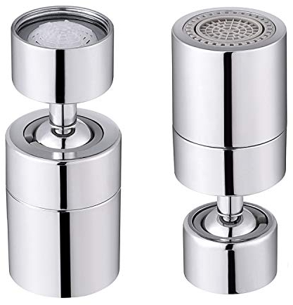 SAMODRA Wasserhahn Luftsprudler Doppelte Messing-Drehkugel 80° großer Winkel einstellbar 2 Sprühfunktion Einen Sanften Strahl und Einen Starkstrahl Wasserhahn Belüfter Ersatz Chrom - 1.8GPM / FM22