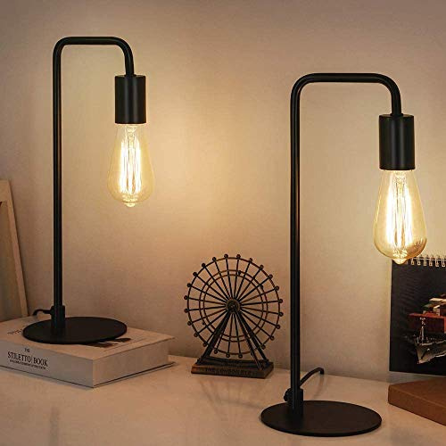 HAITRAL Bedside Lamp Set of 2, Vintage Industrial Table Lamp, Black