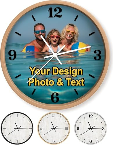 Custom Wall Clock with Photo, Name & Text - Personalized 10 Sublimation Clock in Natural Birchwood - Ideal Gift for Home Decor - Reloj de Pared Personalizado for Living Room, Bedroom, or Kitchen