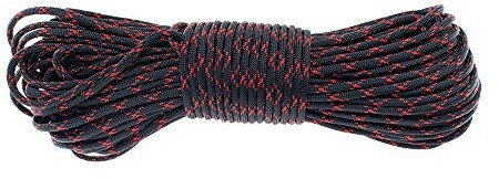 PARACORD PLANET 550 Paracord Survival – Fallschirmschnur Typ III – 7 Stränge 4 mm Durchmesser – Wandern, Camping, Outdoor-Aktivitäten, 30 m, Schwarz mit Imperial Red