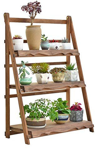 Sywlwxkq Échelle à 3 Niveaux rétro Supports à Fleurs étagères d'angle en Bois Pliables Affichage de Jardin pour Pots de Plantes Support étagère de Jardin intérieur ou extérieur Non requis i