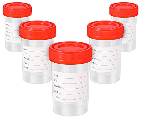 5 Stücke Probenbehälter Flasche 60 ML Probenbehälter Transparente Probenflasche Urinflasche Urinbehälter mit Sicheren Schraubdeckeln Geeignet für Experimente, Aufbewahrung