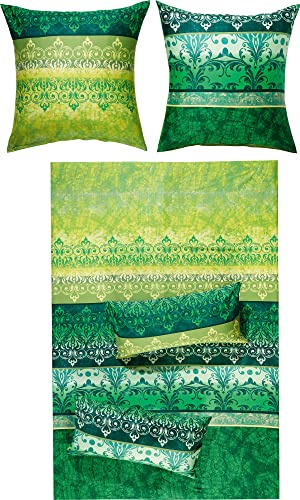 Erwin Müller Bettwäsche, Bettgarnitur, Bettbezug, Wende-Kissenbezug Mako-Satin orientalisch, grün Größe 40x80 cm / 155x220 cm - temperaturausgleichend, mit Reißverschluss