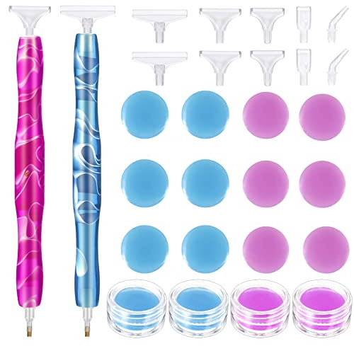 Dacitiery 26PCS Resin Diamond Art Painting Pens, 5D DIY Diamond Art Painting Pen, Diamond Drawing Kits,Point Drill Pen with Clay Boxes for Gem Jewel Wax Picker Supplies, Crystal Drill Bead