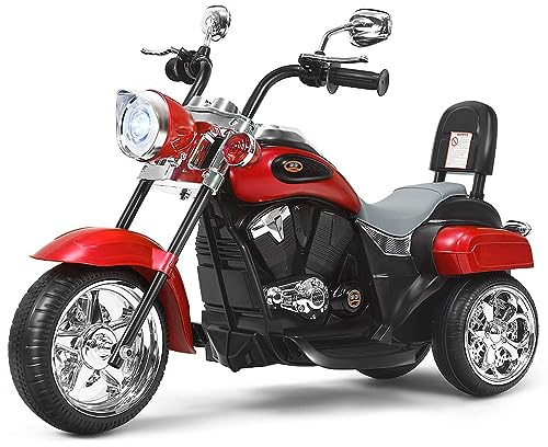 DREAMADE Elektro-Motorrad Kindermotorrad, 6V Elektromotorrad mit einstellbaren Scheinwerfern & Hupe & Pedalen, Elektrofahrzeug für Kinder ab 3 Jahren (Rot)