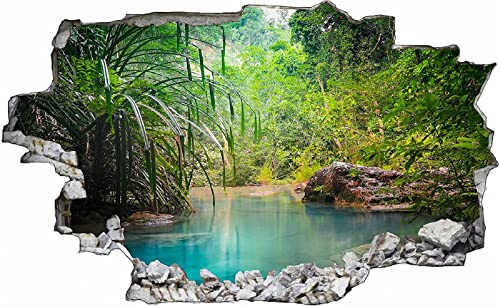 3D Wall Stickers Wall Tattoo Sticker Breakthrough Art Jungle Lake Pond Vinyl Self-Adhesive Hole in The Wall Stone Wall Kids Bedroom Wall Decor 80x120cm