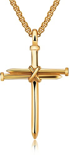 OSTAN Edelstahl Ketten Kreuz Anhänger Nägel Halskette Punk Schmuck für Herren