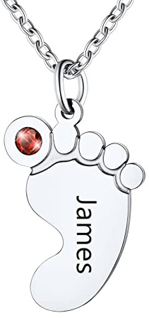 U7 Collares Personalizados Pies de Bebé para Mujeres Colgantes Personalizados con Nombres Hijos Cadenas Plateadas Acero Inoxidable 316L para Madres Regalo DIY para Aniversario Piedras de Colores