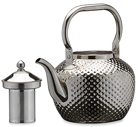 SANQIAHOME 2,0 litros Tetera de acero inoxidable con Filtro para infusiones extraíble,Cafetera, De Plata