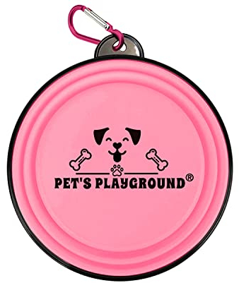 Pet's Playground | Collapsible & Portable Dog & Cat Bowl | Fold Up & Raised | Medium, 1 Litre | Pink