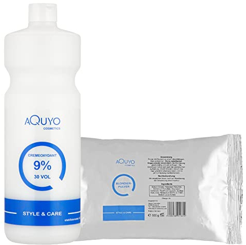 Style & Care Blondierpulver 500g + Creme Oxydant Entwickler 9% (1000ml) zum blondieren oder aufhellen der Haare | Set Blondierungspulver und Wasserstoffperoxid H2O2