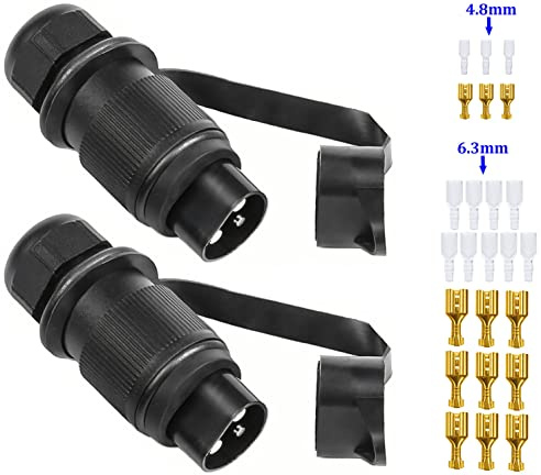 SPARKMOTO 2 Pezzi Spina 3 Poli Trattore,12V 24V Spina 3 Poli Maschio Trattore,Norma DIN 9680,Presa 3 Poli Trattore Maschio Impermeabile, Trattore Adatto per Rimorchio,Include componenti di montaggio