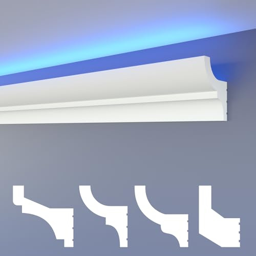 HEXIMO LED Stuckleisten klassisch, XPS Styropor indirekte Beleuchtung Wand & Decke Leisten Stuck dekoratives Licht Deckenleisten (10,2 Meter HLED 9)