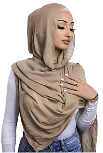 Txameru Viscose Hijab for Women, Premium Cotton Muslim Headscarf, Long Fashion Scarf & Shawl (Camel)