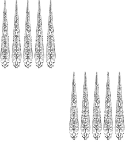 Fingernagelspitze Krallen,10pcs Metall Falsche Nägel Alte Königin Nägel Nagelspitze Krallen Ringe Cosplay Nagel Fingerspitzen Falsche für Cosplay Drama Tanz Show(Silber)