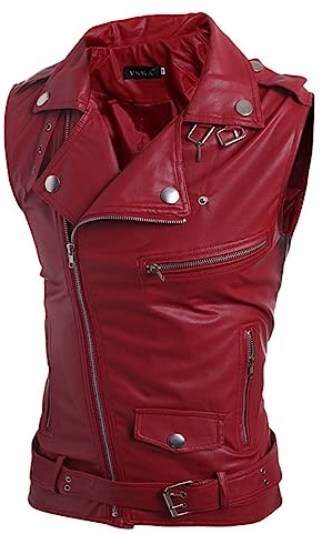 Beokeuioe Men's Sleeveless Vest Classic Brando Style Steampunk Leather Vests Cowhide Black Leather Biker Waistcoat Cowl Leather Vest Motorcycle Biker Rocker Club Vest