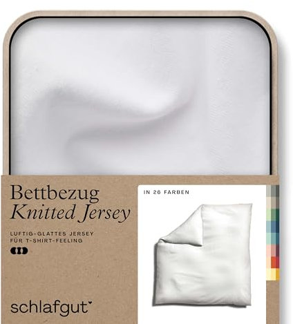 schlafgut Knitted Jersey Bed Linen - 240 x 220 cm, Organic Cotton with Elastane for Wrinkle-Free Fit Duvet Cover, Hidden Zipper, Soft and Breathable, Premium Quality, Oeko-Tex Certified, Full-White