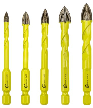 Fliesenbohrer Glasbohrer Set Hartmetallbohrer 5Stücke 5/6/8/10/12mm Steinbohrer Bohrer Set mit Schnellwechsel Sechskant Schaft für Holz Kunststoff Mauerwerk Keramische Fliesen Beton SANLEETEK