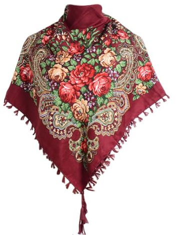 Gudessly 35 Women's Traditional Tassel Exotic Wrap Printed Scarf Pashmina Shawls and Wraps Winter Warm Soft Square Head Scarf Hair Scarves Bandana for Women (Wine red)