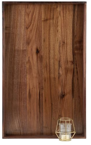 MAGIGO Plateau ottoman rectangulaire extra large en bois de noyer noir de 66 x 40,6 cm avec poignées, pour servir du thé, du café ou du petit déjeuner au lit, plateau de service décoratif classique en
