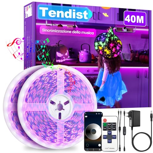 TENDIST 40M Striscia LED UV Controllo App, Luci LED Fluo Party con Telecomando, Lampada UV Intelligente da 600 LED, Strisce LED Neon 24 V Adesive per Decorazioni di TV, Camera, Halloween
