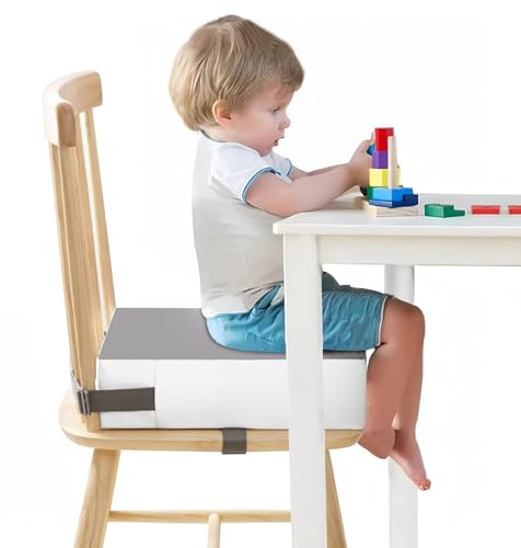Czrrzl SitzerhöHung Stuhl Kind Flexible Waschbar Zerlegbar Tragbare PU Sitzerhöhung Kinder 2 Sicherheits Schnalle Rutschfeste Stuhlerhöhung Kinder Boostersitz für Zuhause Unterwegs(Grau+Weiß)