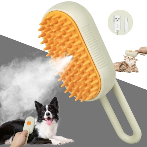 TOHDHC Katze Dampfbürste, 3 in 1 Spray Katzenbürste mit Wasser Spray, Selbstreinigende Dampf Haustierbürste mit Massage, Katze Grooming Pinsel zum Entfernen von Knoten, Loses Haar