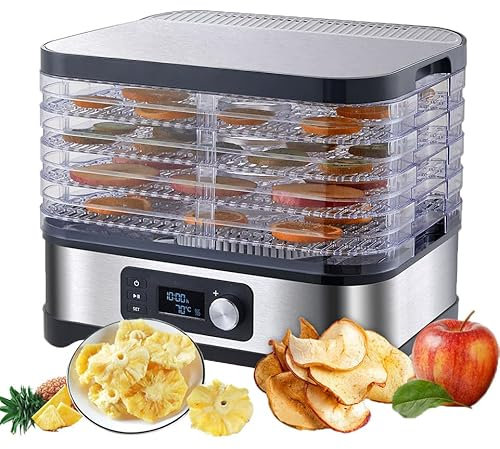 YhsPkh Déshydrateur Alimentaire à 5 Plateaux(Contrôle De Température De 35 à 70°c), Circulation d'air Chaud à 360°, Minuterie Réglable sur 24H, pour Fruits, Fleurs Séchées