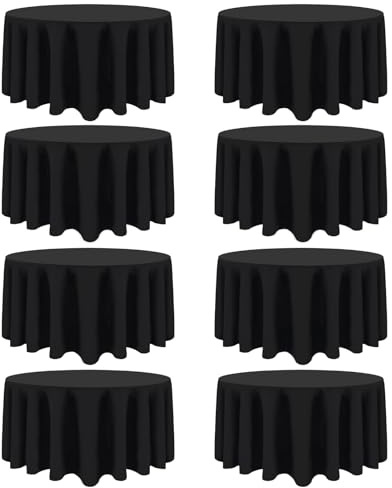 Heneger 8 Pack Black Round Tablecloths 90 Inch Black Table Cloth Stain and Wrinkle Resistant Reusable and Washable Polyester Fabric for Buffet Wedding Party and Banquet