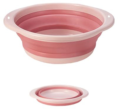 HUIBOHOU Folding Hand Wash Basin Multi-Functional Collapsible Washing Up Bowl Portable Washbasin Outdoor Travel Water Storage Basin (Pink, Mini)
