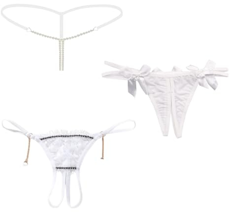 NLAND Perizoma Spago Lingerie da Donna G-String in 3 Pezzi Tanga con Perline Mutandine Fascino per Donne Lingerie Elastico,C