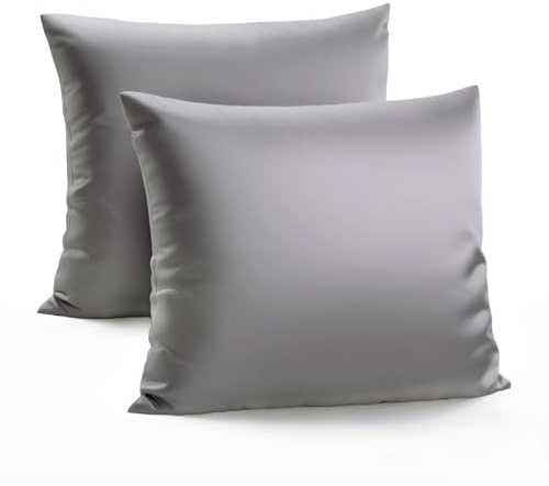 Zenssia Luxus Satin Kissenbezug 80x80 2er Set Weich wie Seidenkissenbezug 80x80 Haar- und Hautpflege mit Reißverschluss, Dunkelgrau
