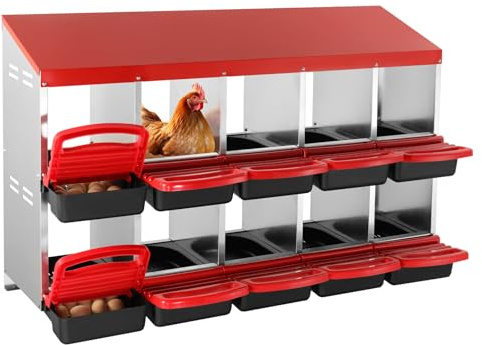 VEVOR Chicken Nest Box, 10-Compartment, 30 to 45 in Stable & Corrosion-Resistant Mental Nesting Boxes with Inclined Nesting Boxes, Bottom Holes & Resting Platform, Fit for Different Chicken Breeds