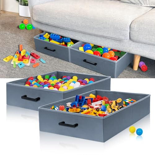MAINTEEE Under Couch Storage, 2 Pack Under Bed Containers, Foldable Under Sofa Storage keeps things out, Under Couch Storage Box for Toys, Blocks, Puzzles, Plush Dolls, Books (23.62 * 15.75 * 5.51in)