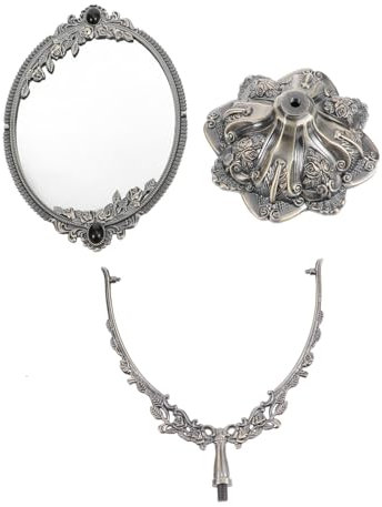 PAMINGONO Antiker Schminkspiegel Mit Blumenprägung Und Perlenbesatz Schwenkbarer Tischspiegel Aus Metall Mit Ständer Für Dekoratives Zimmer
